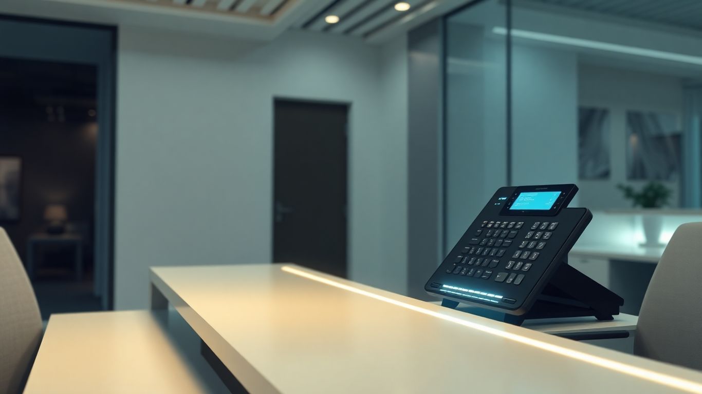 Futuristic phone system with AI message taking.