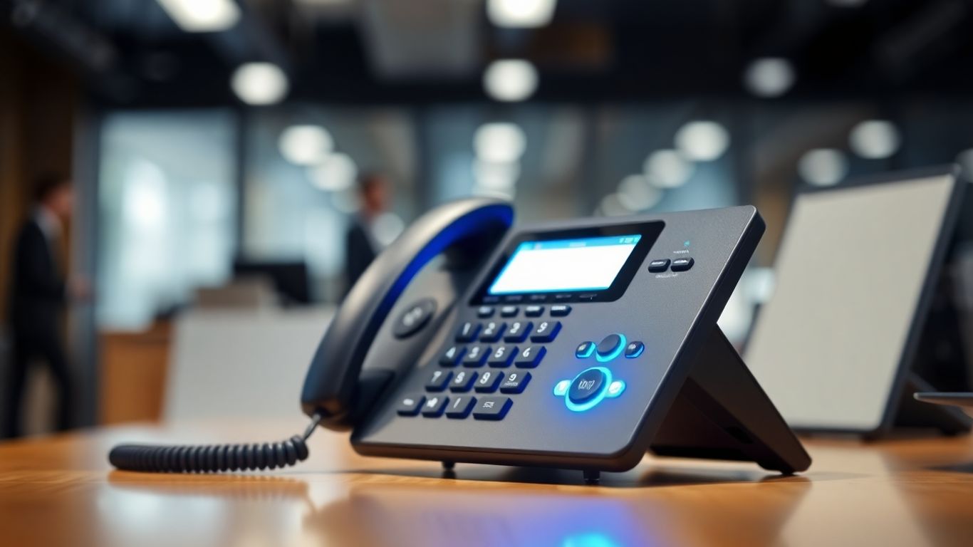 Modern phone system with glowing blue light