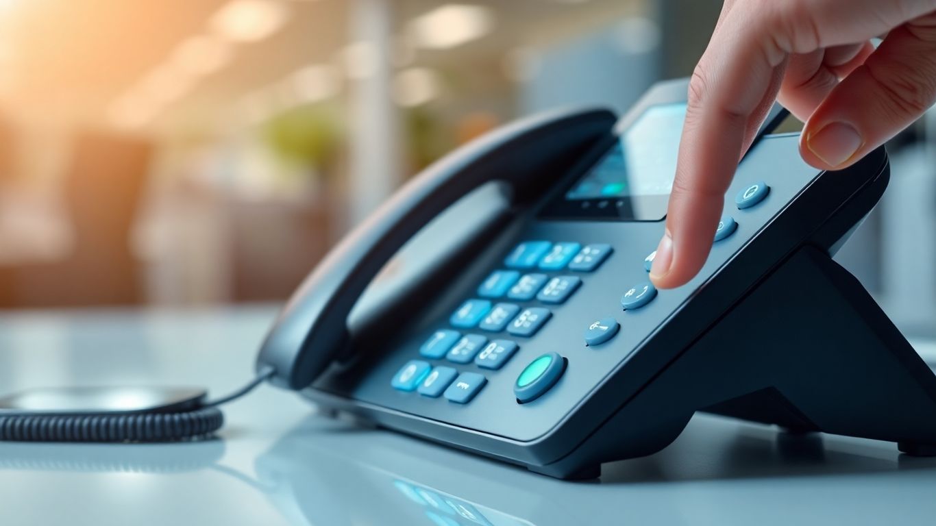 Modern phone console with a hand dialing.