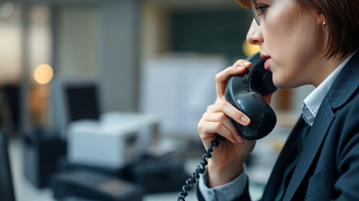 Person using a vintage telephone for auto attendant script.