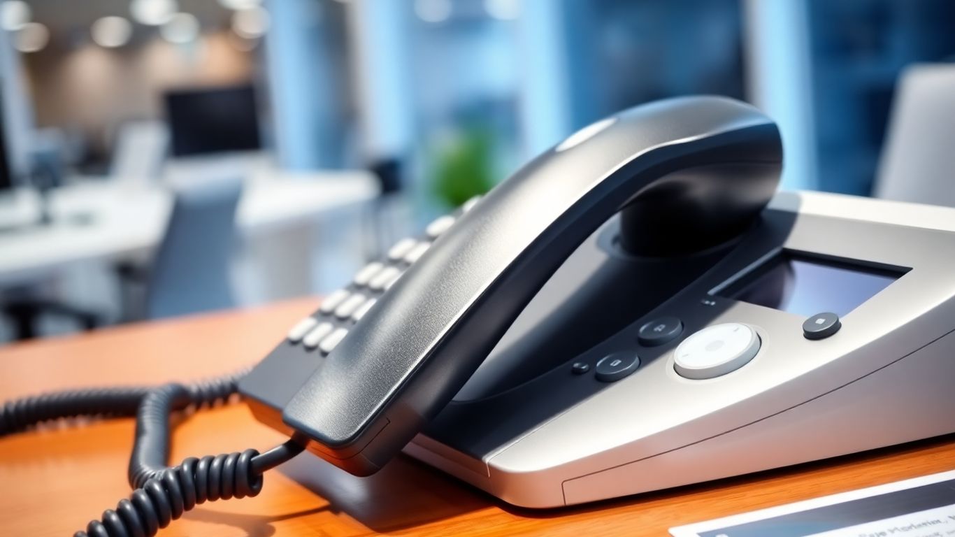 Telephone handset on a desk