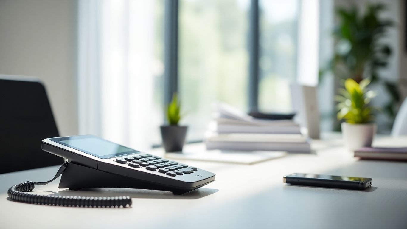Modern office phone system setup for small business.