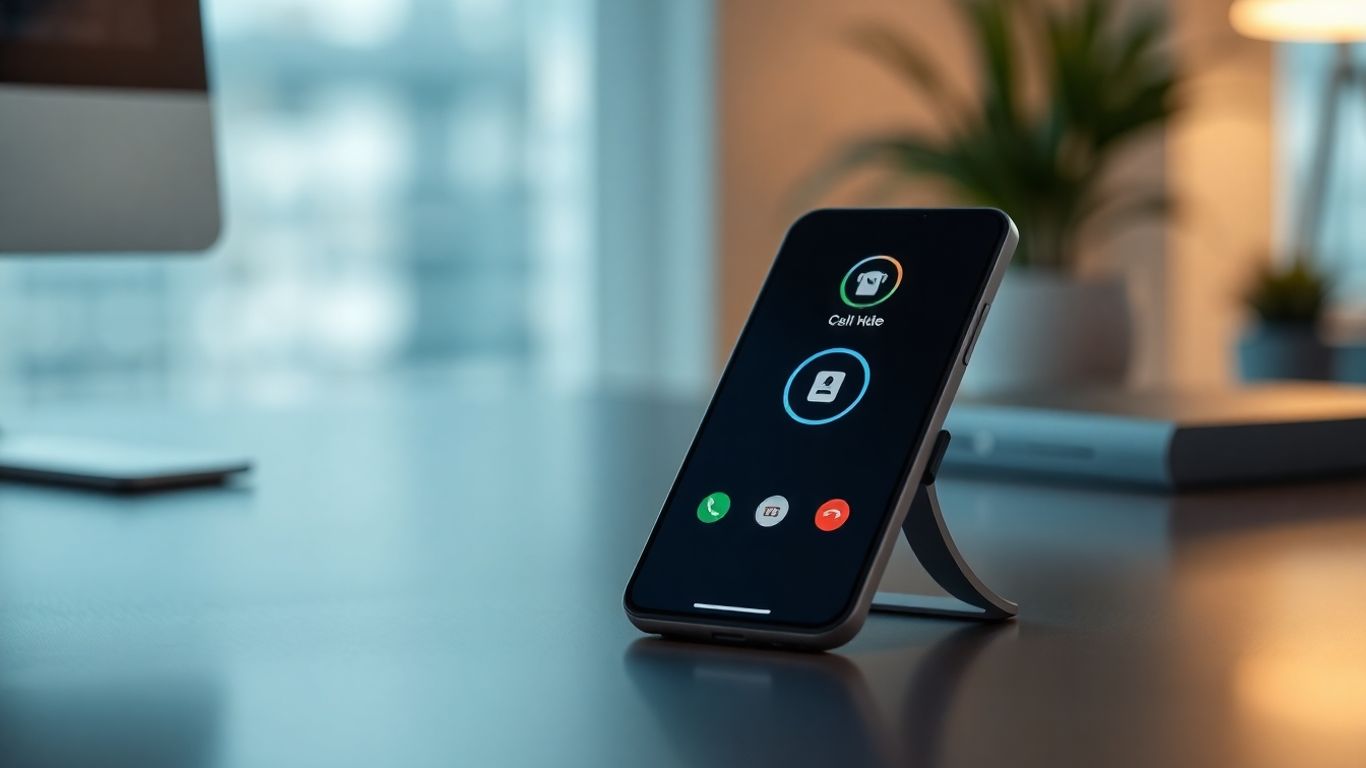 Smartphone displaying auto attendant phone system interface.