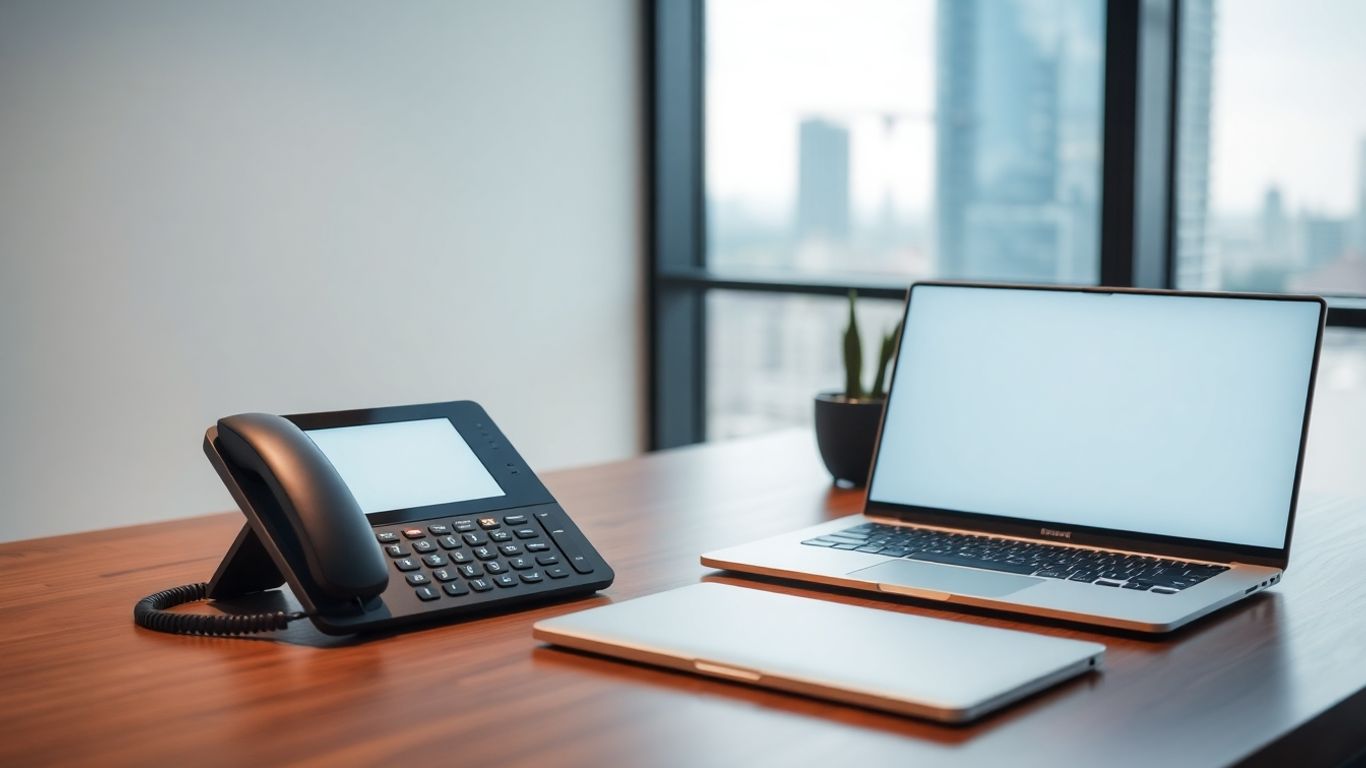 RingCentral business phone system on a desk.