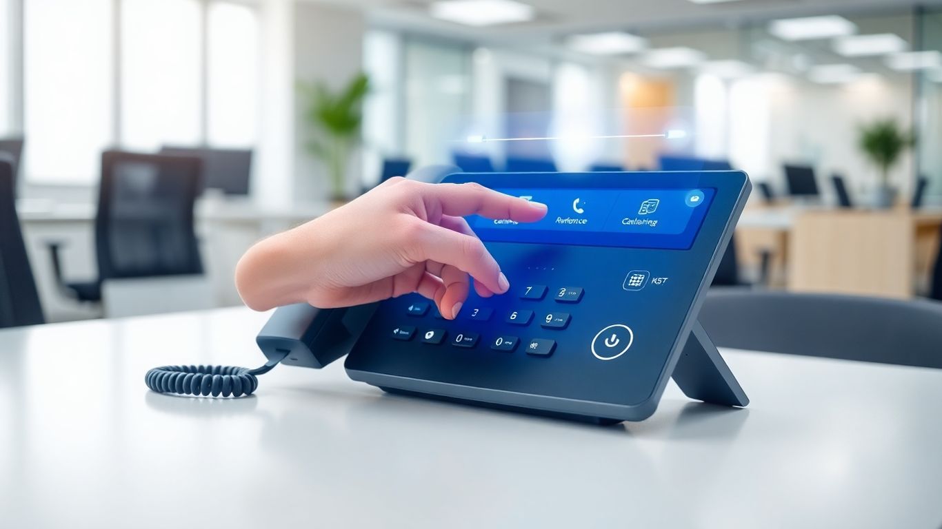 Avaya phone with call routing options on screen.