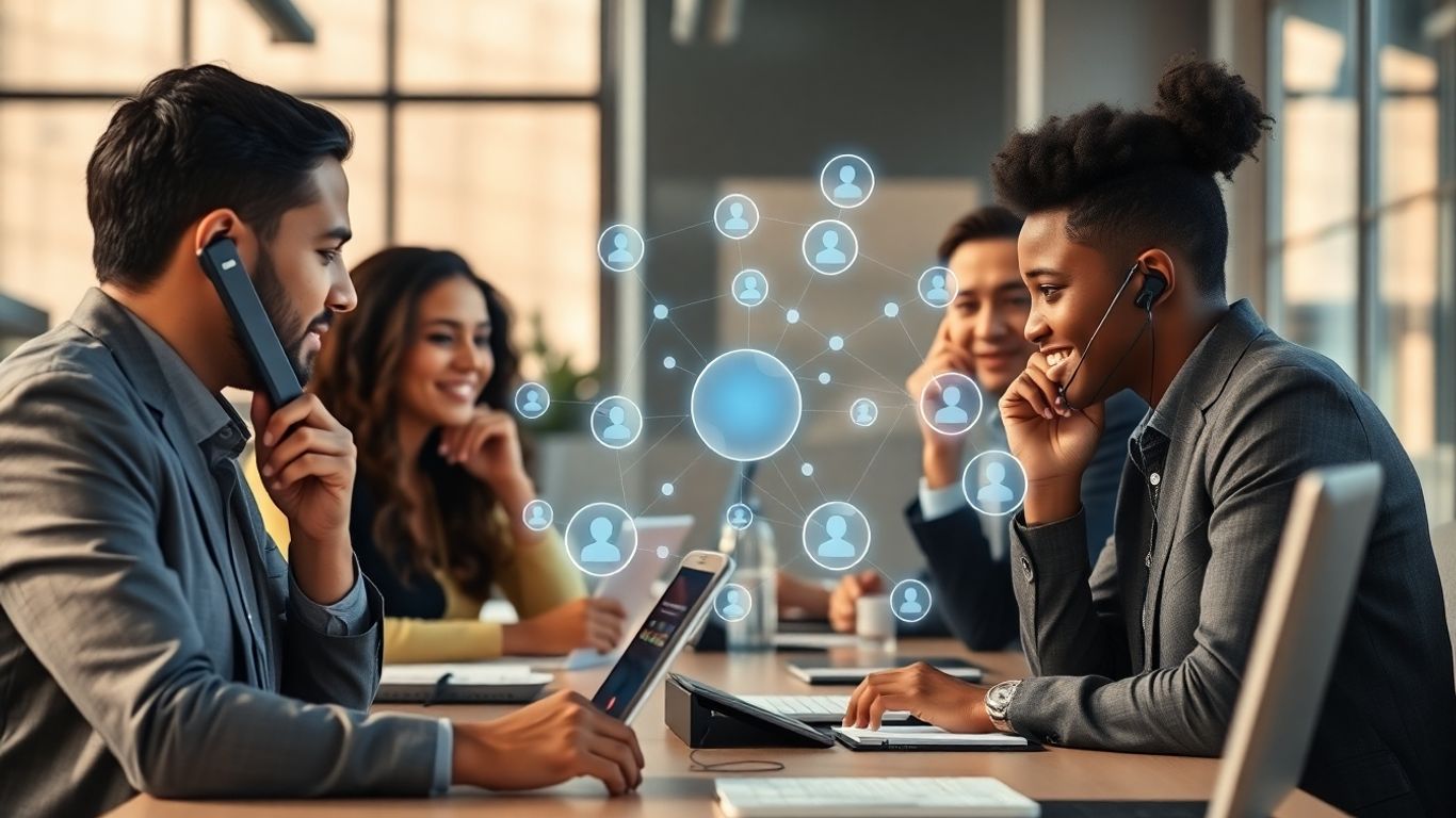 Unified communications VOIP system in a modern office.