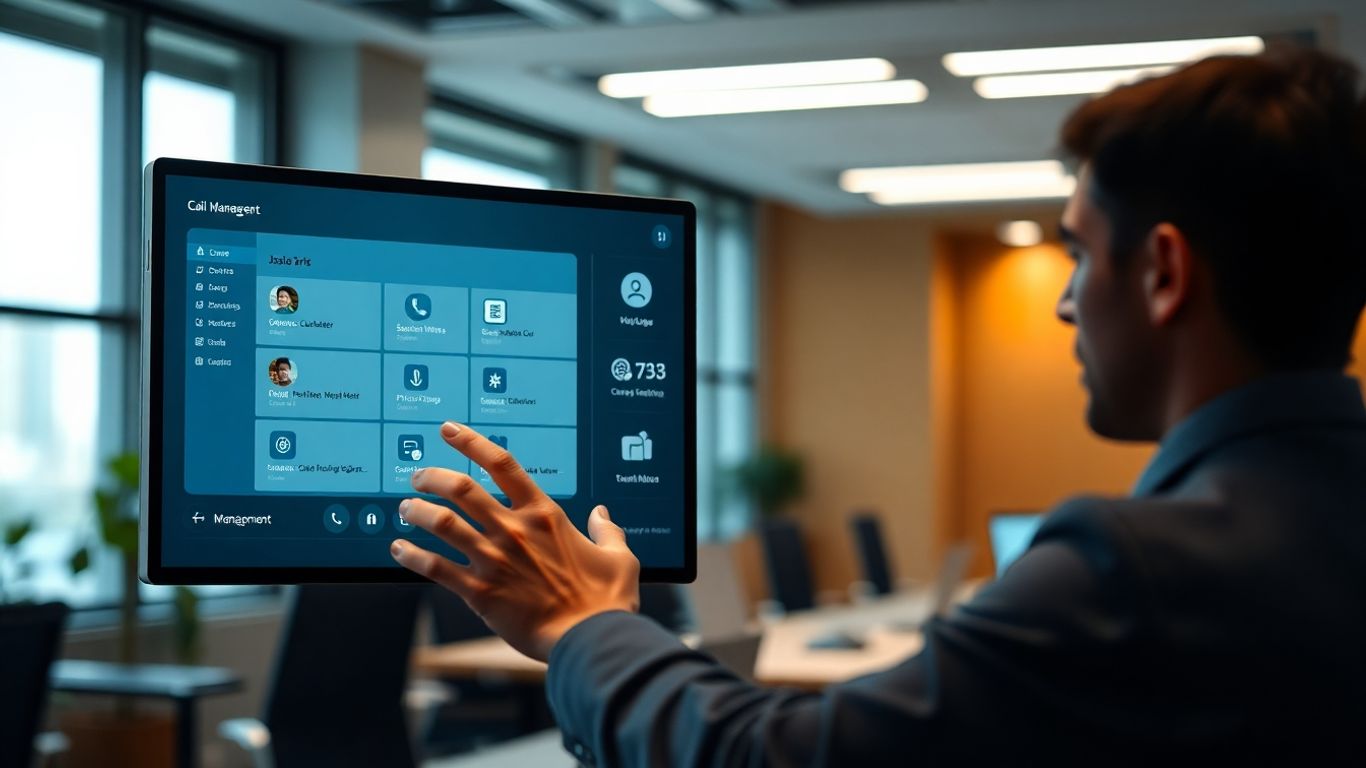 Person managing calls on a digital interface.