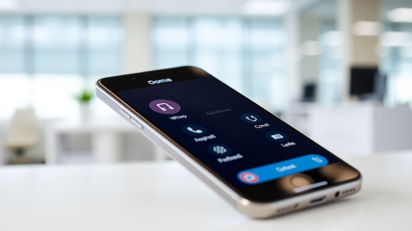 Ooma cell phone auto attendant app interface on a smartphone.