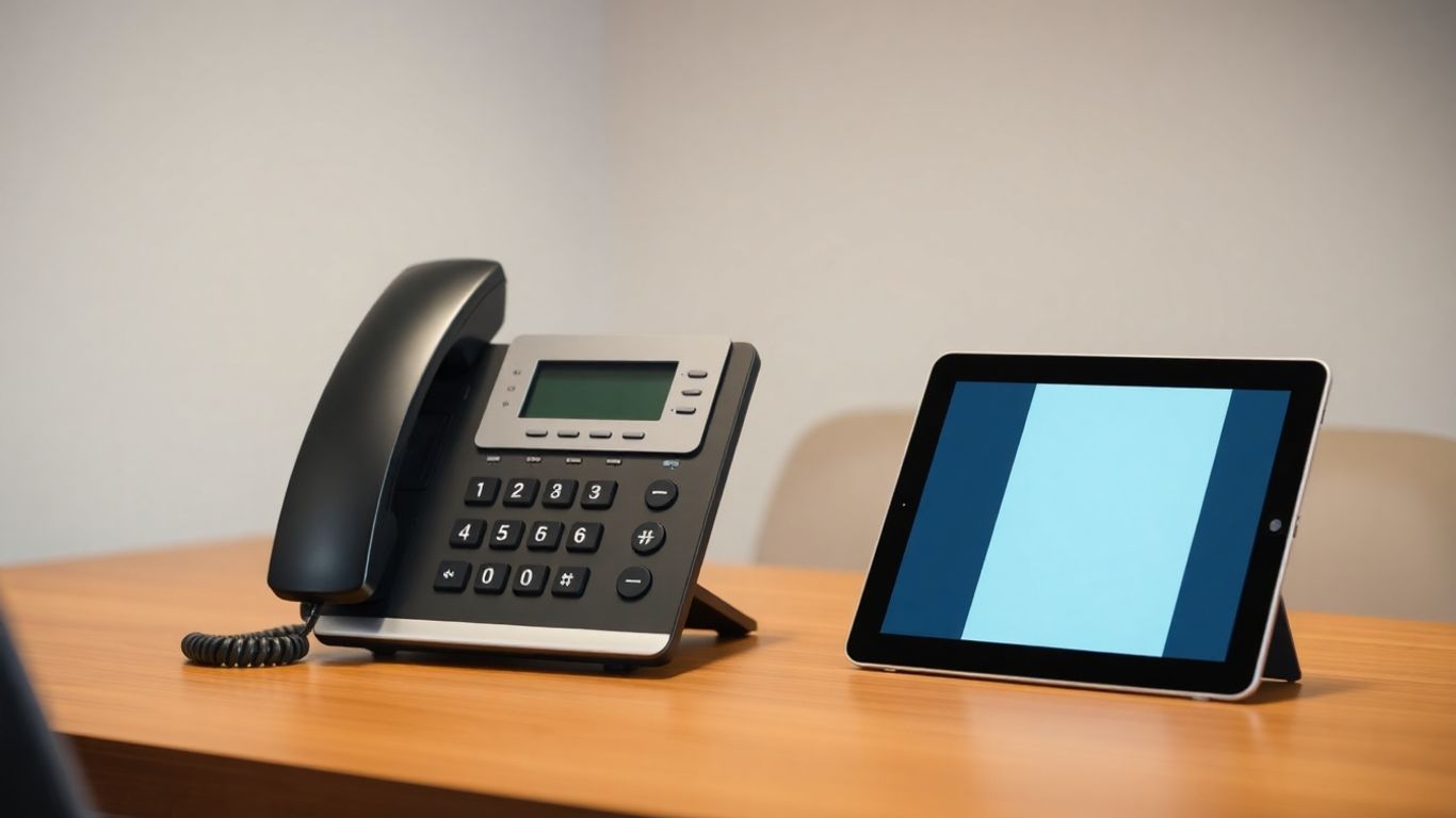 Modern phone system with Zapier integration on a desk.