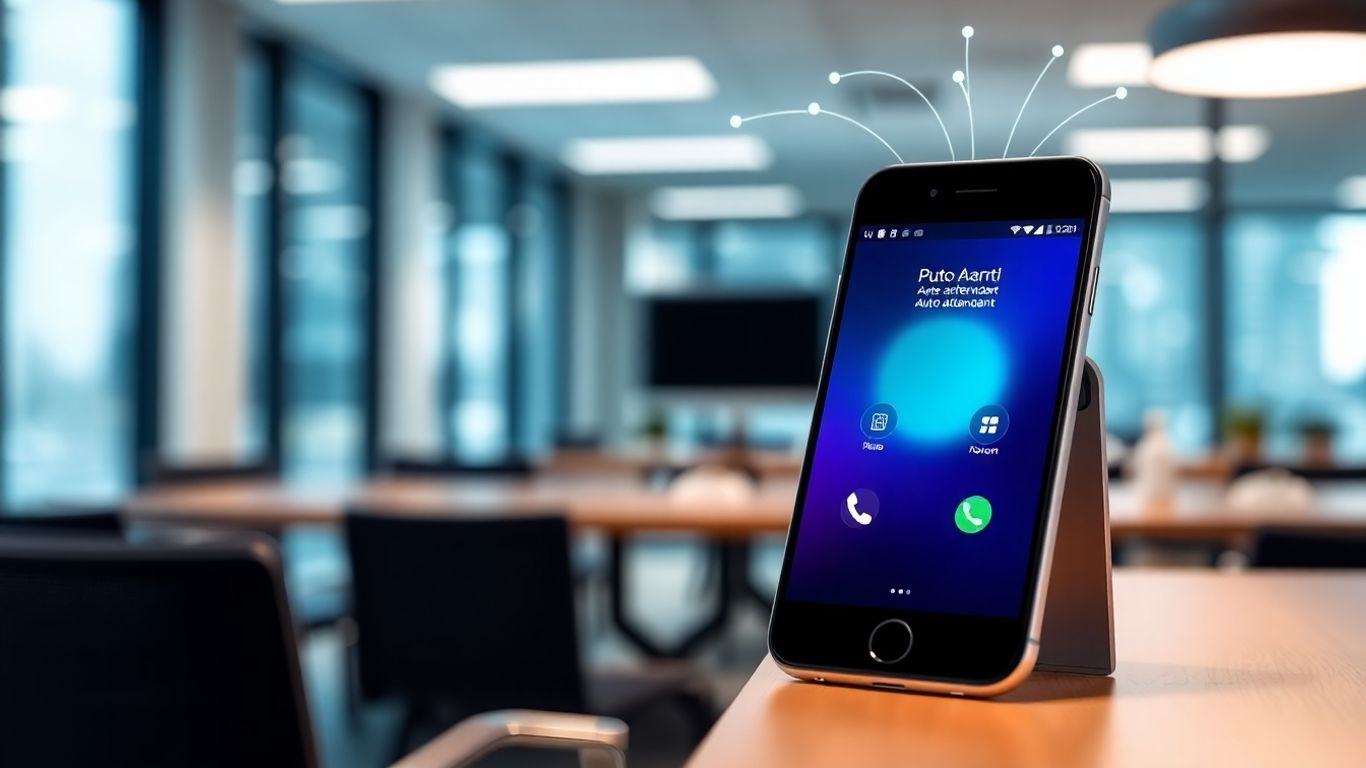 Phone auto attendant software interface on a smartphone.
