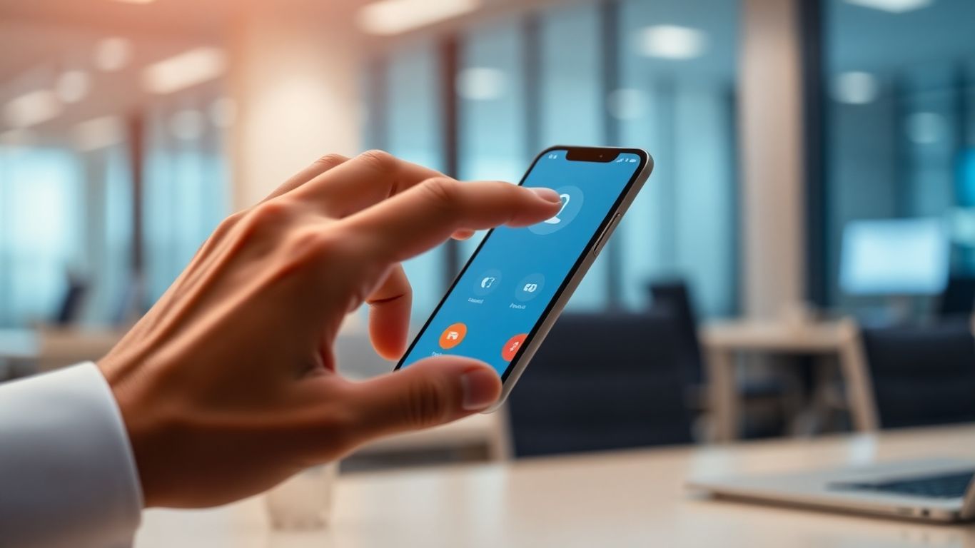 Business person choosing a phone with auto attendant.