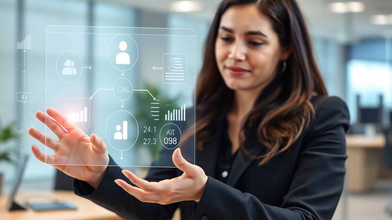 AI-powered call management interface with holographic diagrams.