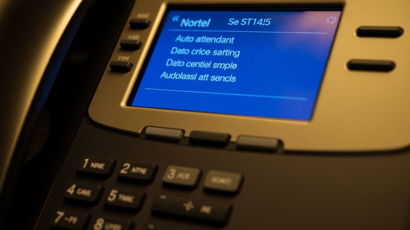 Nortel phone screen showing auto attendant settings menu.
