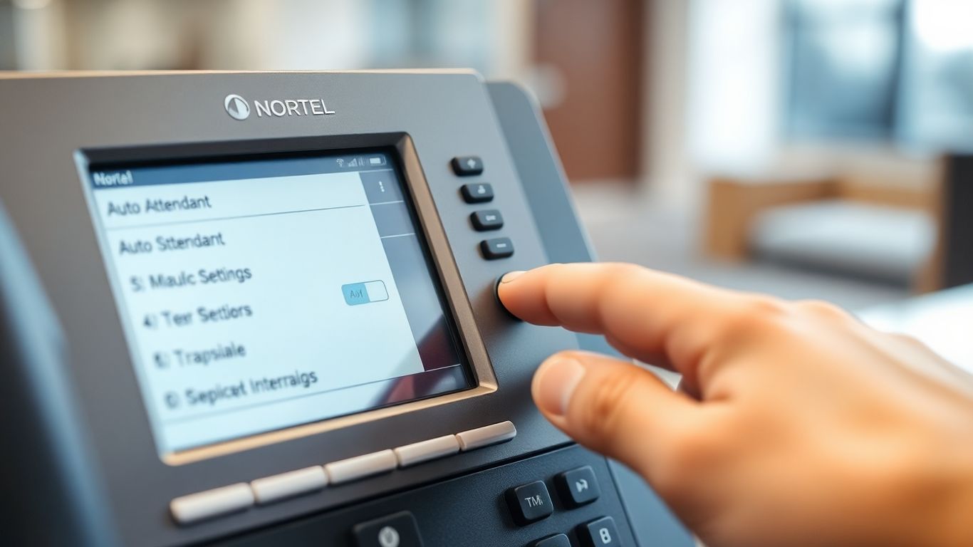 Nortel phone screen showing auto attendant settings menu.