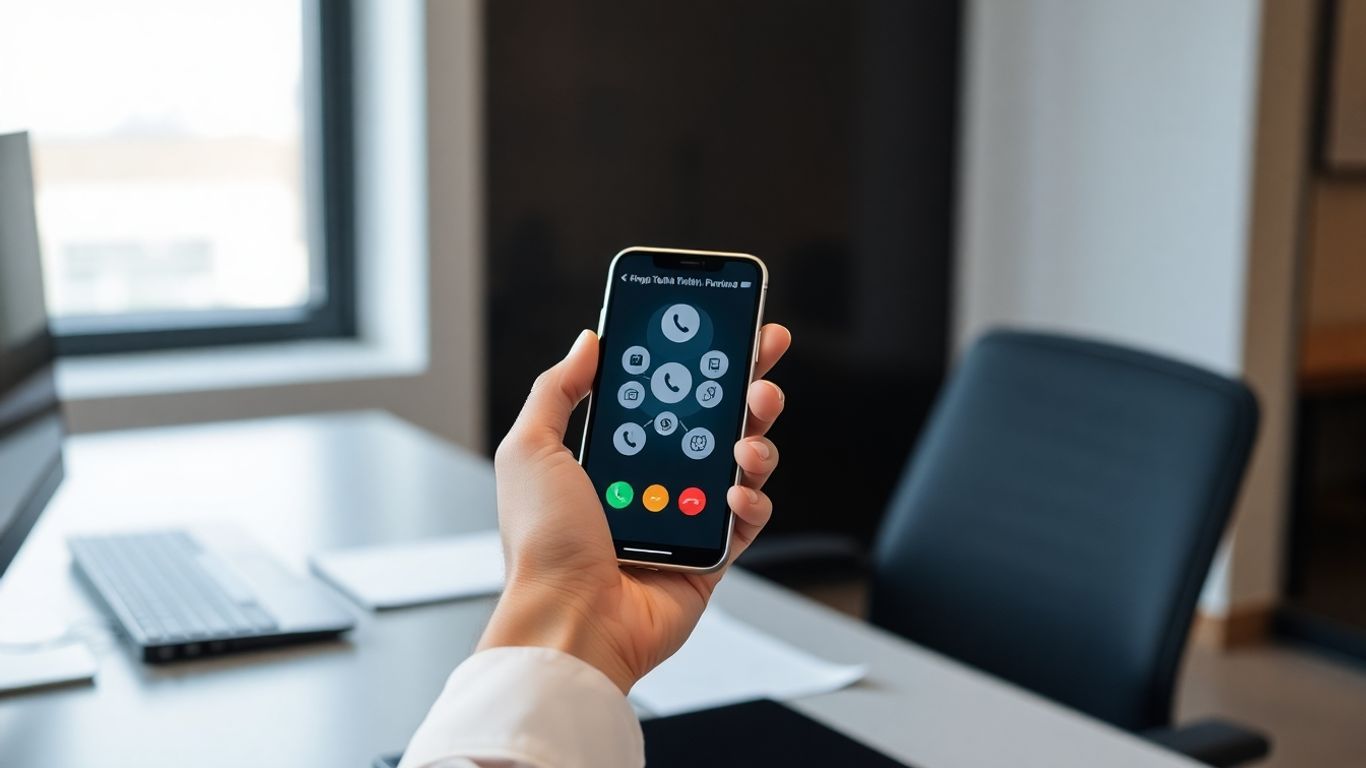 Microsoft Phone System Auto Attendant interface on a smartphone.