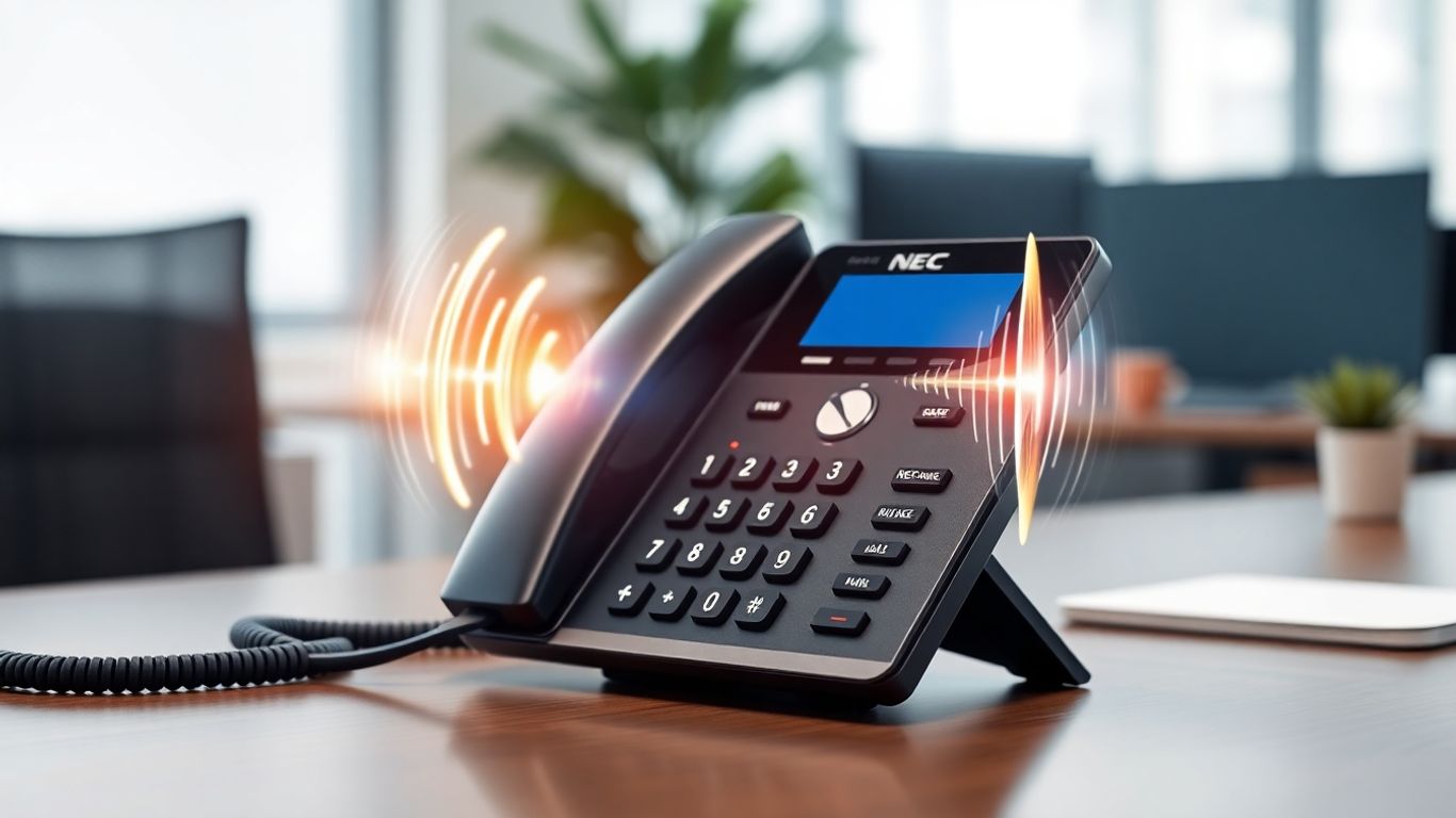 NEC phone with abstract sound waves
