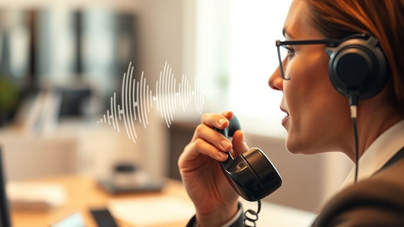 Business person on phone with sound waves