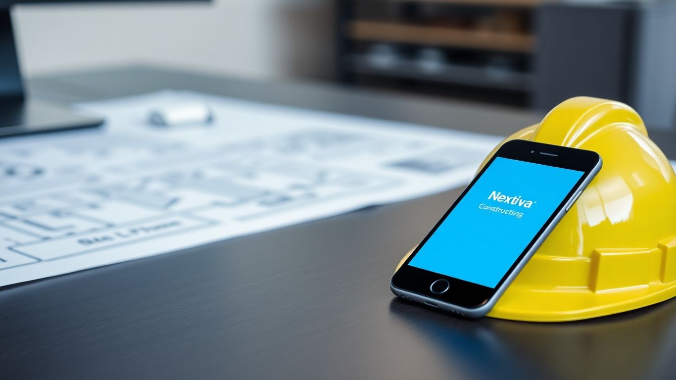 Nextiva app on a smartphone on a contractor's desk.