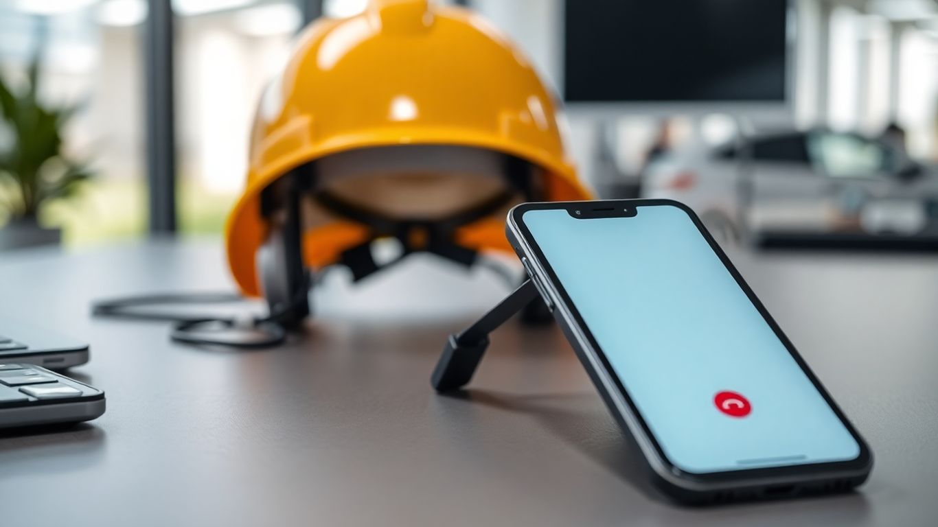 GoTo Connect auto attendant on a smartphone with contractor gear.