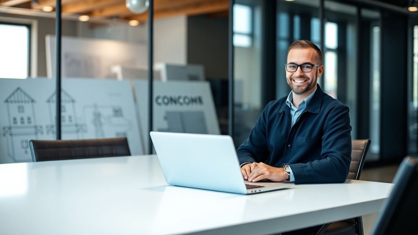 Contractor using Zoom for a business call on a laptop.