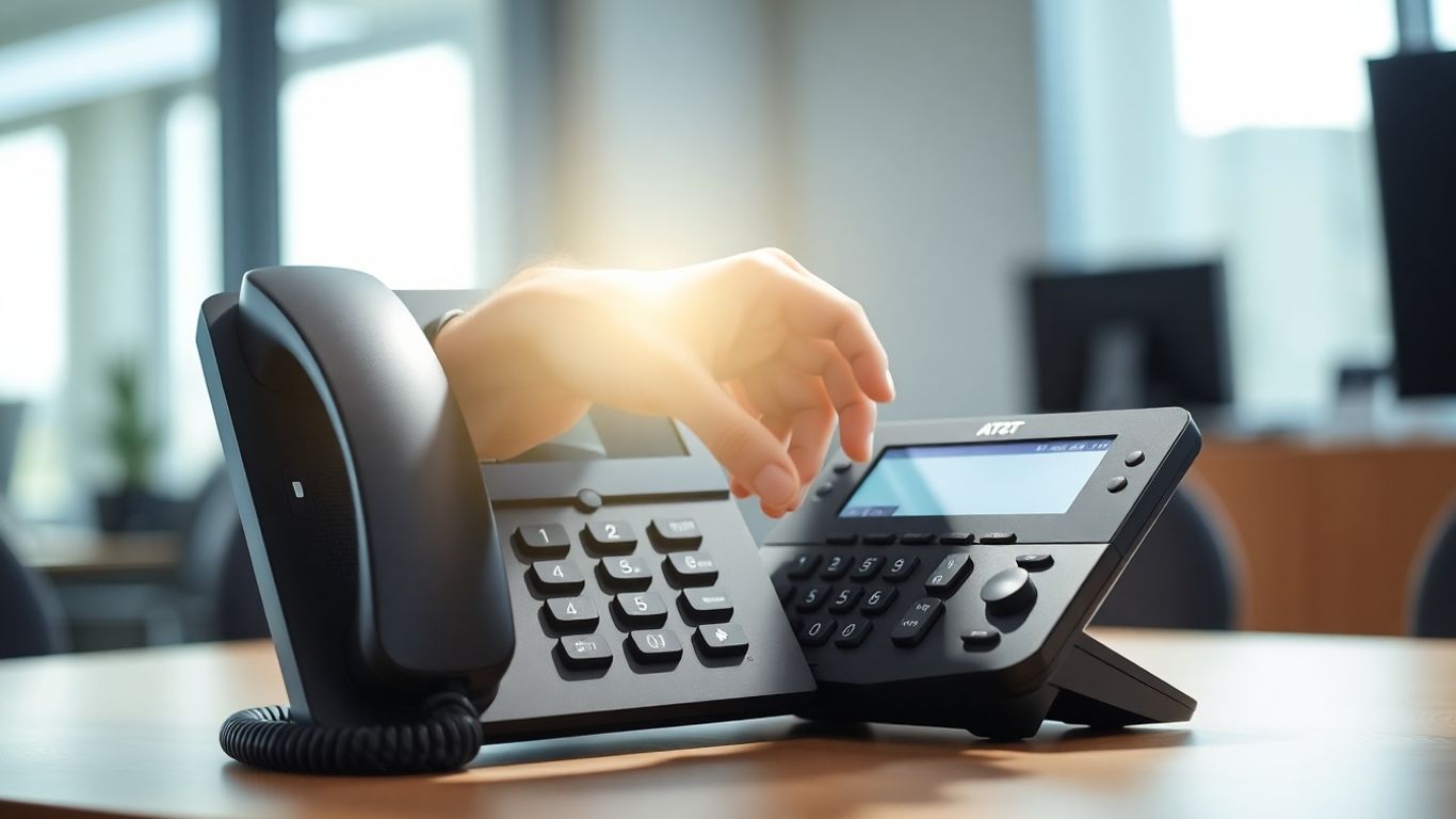 AT&T phone system with a hand controlling usage.