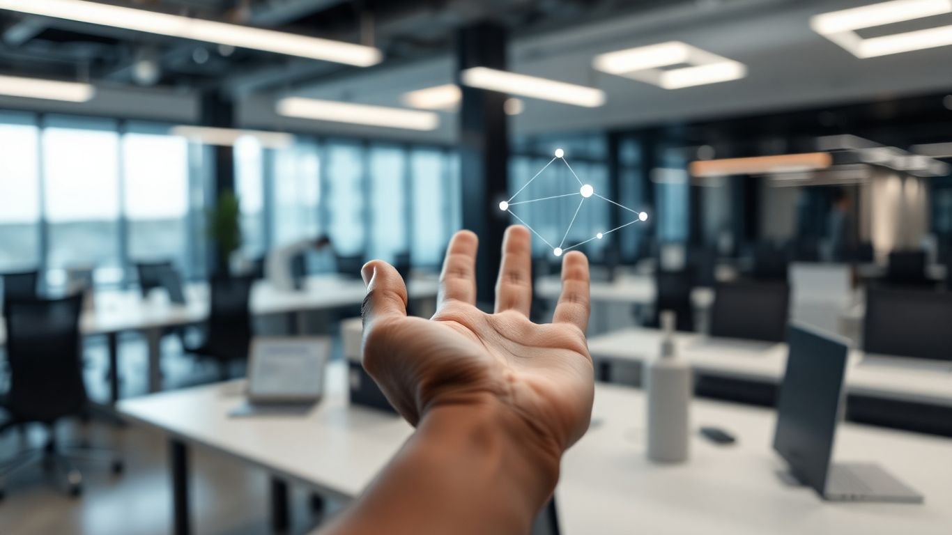 Futuristic call handling interface with glowing lines.