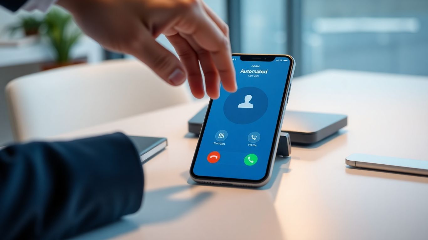 Smartphone call interface on an office desk