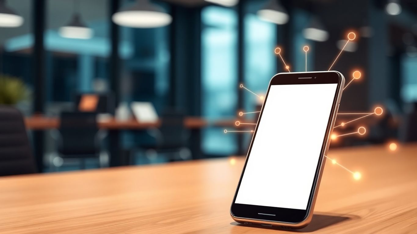 Smartphone interface with glowing connection lines