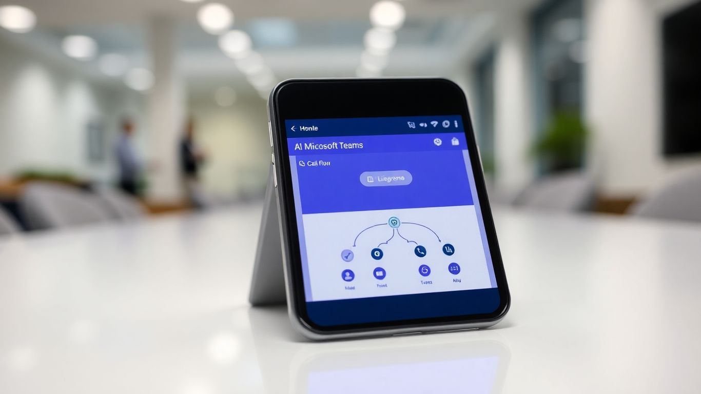 Teams auto attendant call flow on a smartphone screen.
