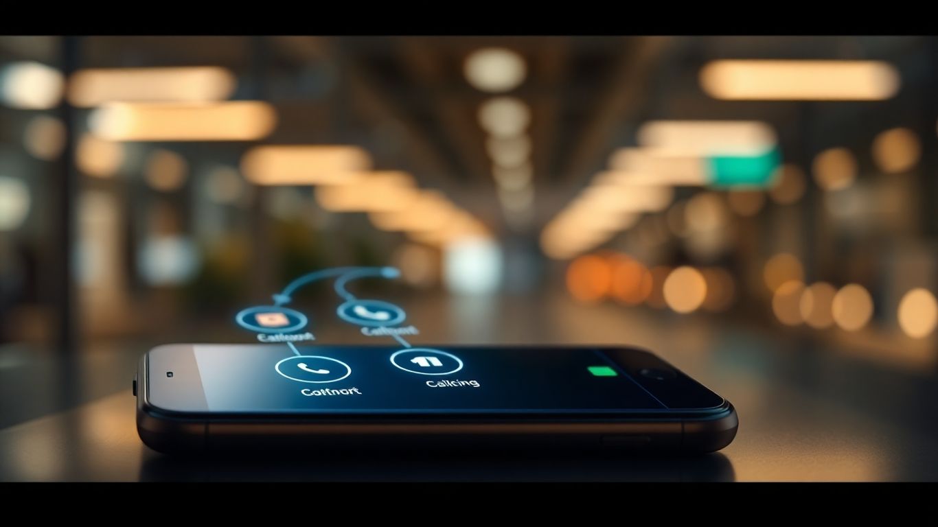 Smartphone interface with AI call management features.