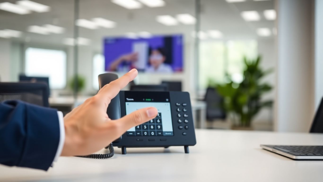 Microsoft Teams phone on an office desk