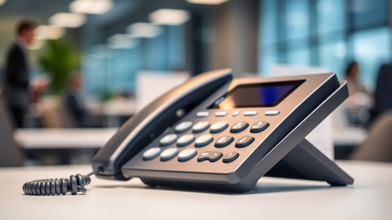 Avaya phone handset on a desk