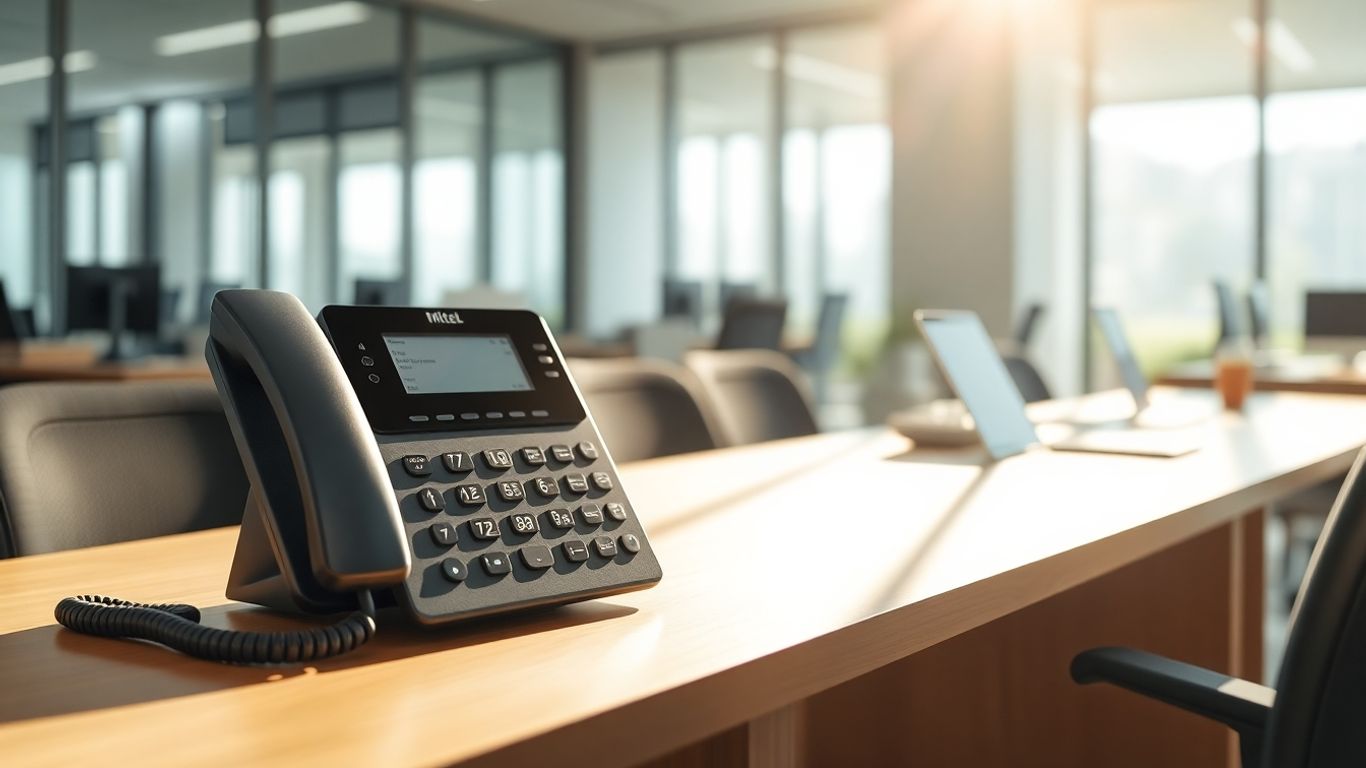 Mitel phone system in a modern office.