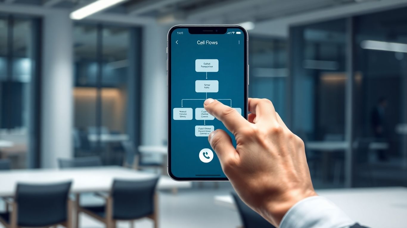 Phone tree diagram on a futuristic interface.