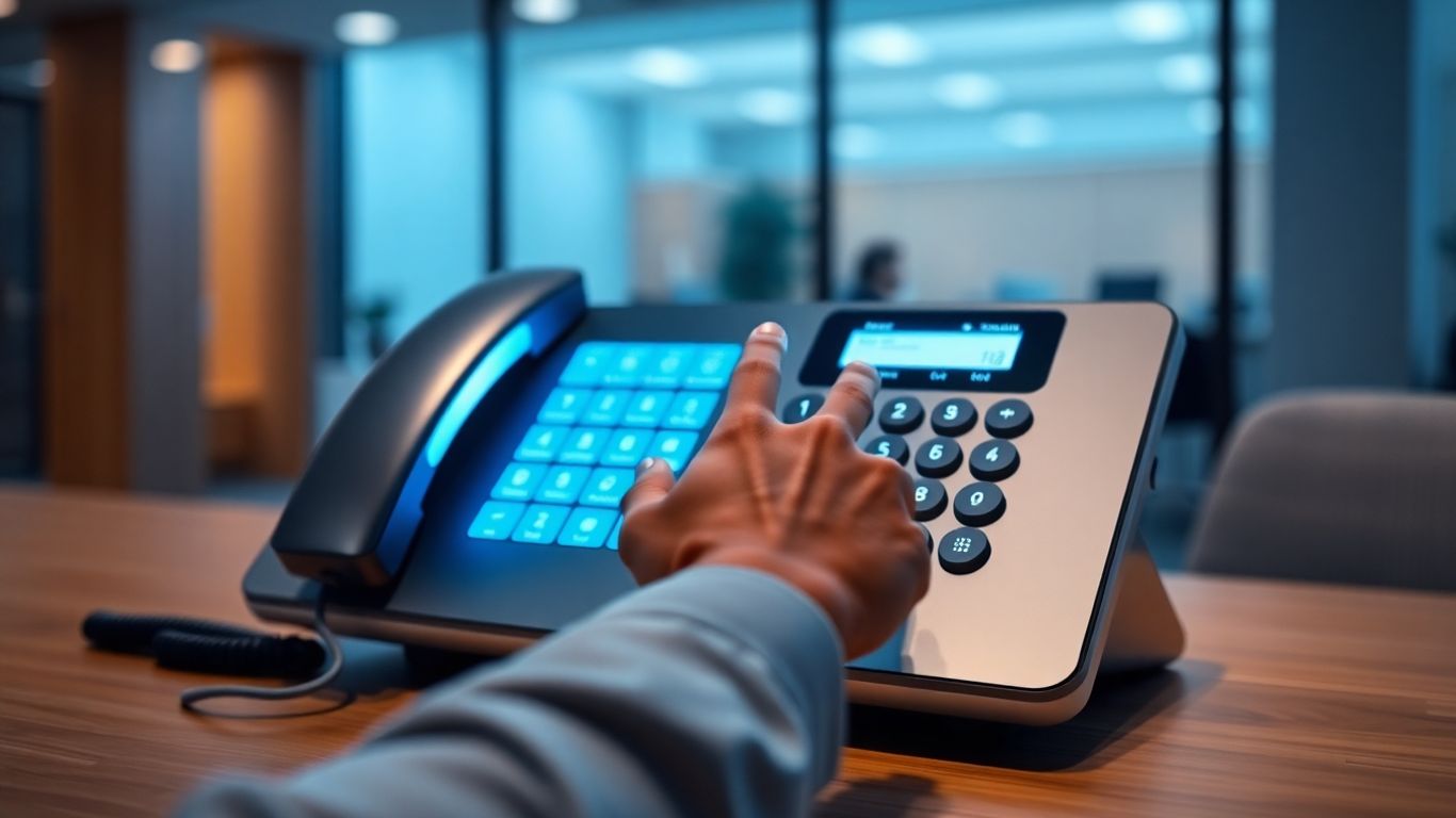 Virtual PBX phone system console with hand interaction.