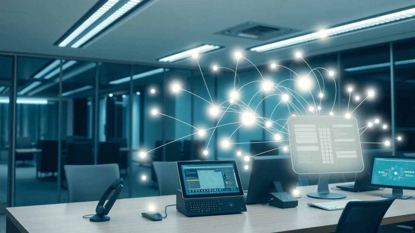 Virtual PBX system connecting devices for business efficiency.