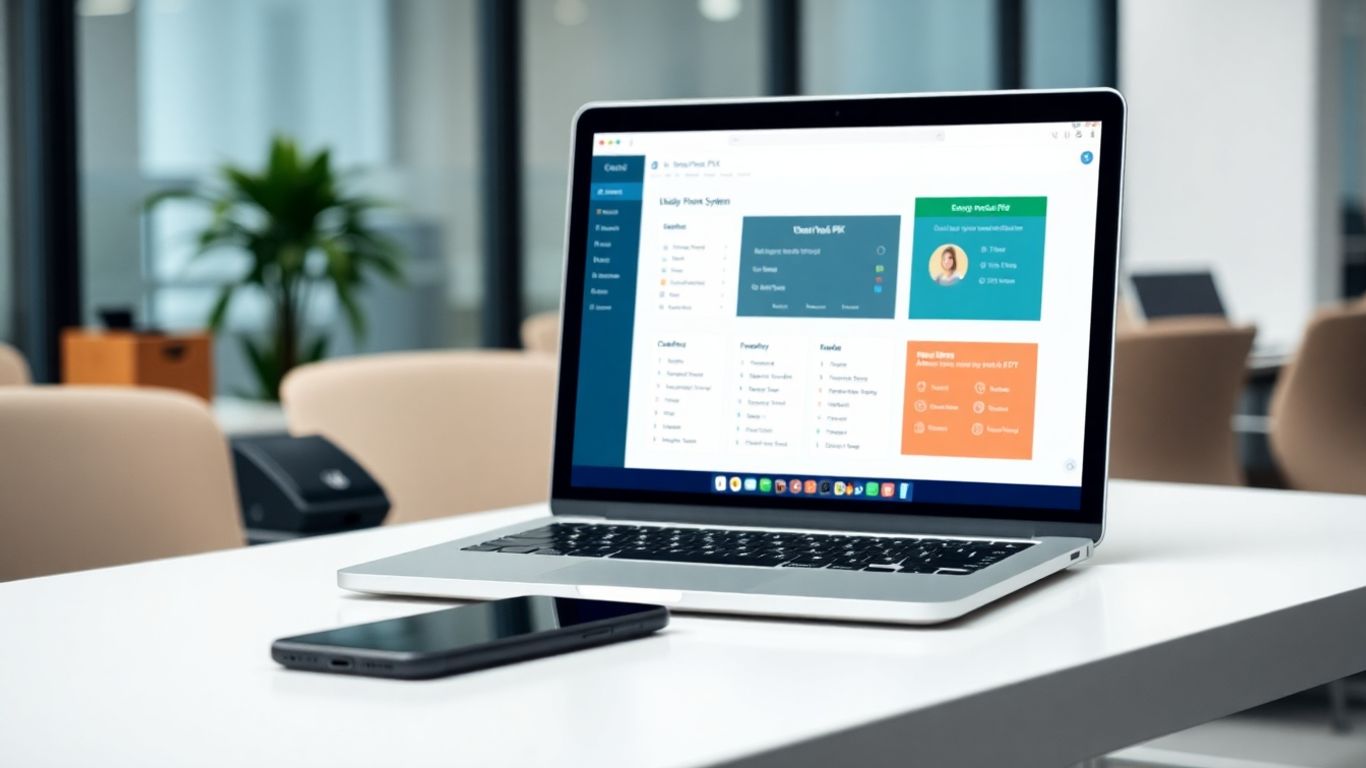 Virtual PBX phone system and Zapier integration on a desk.