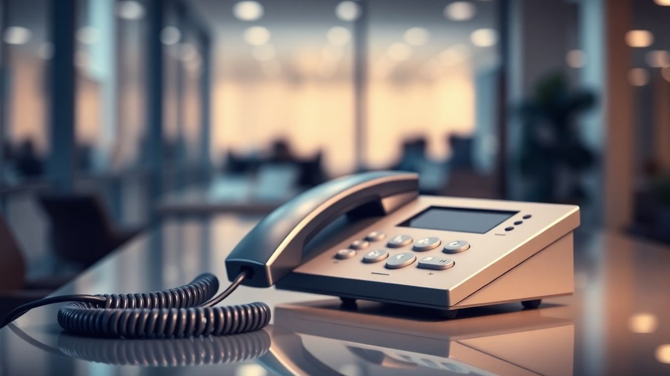 Professional phone handset on a desk.