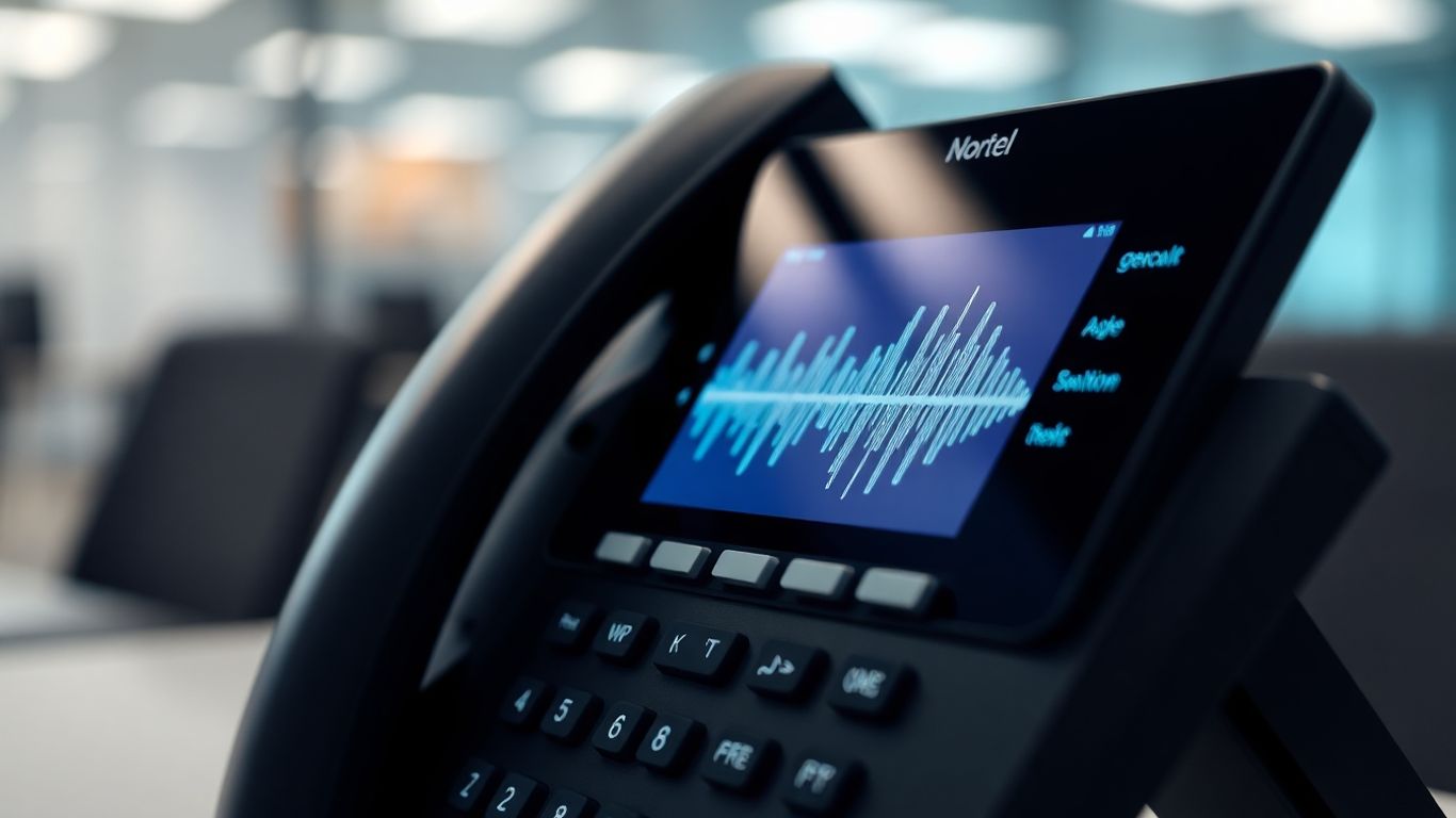 Nortel phone screen with sound wave graphic.