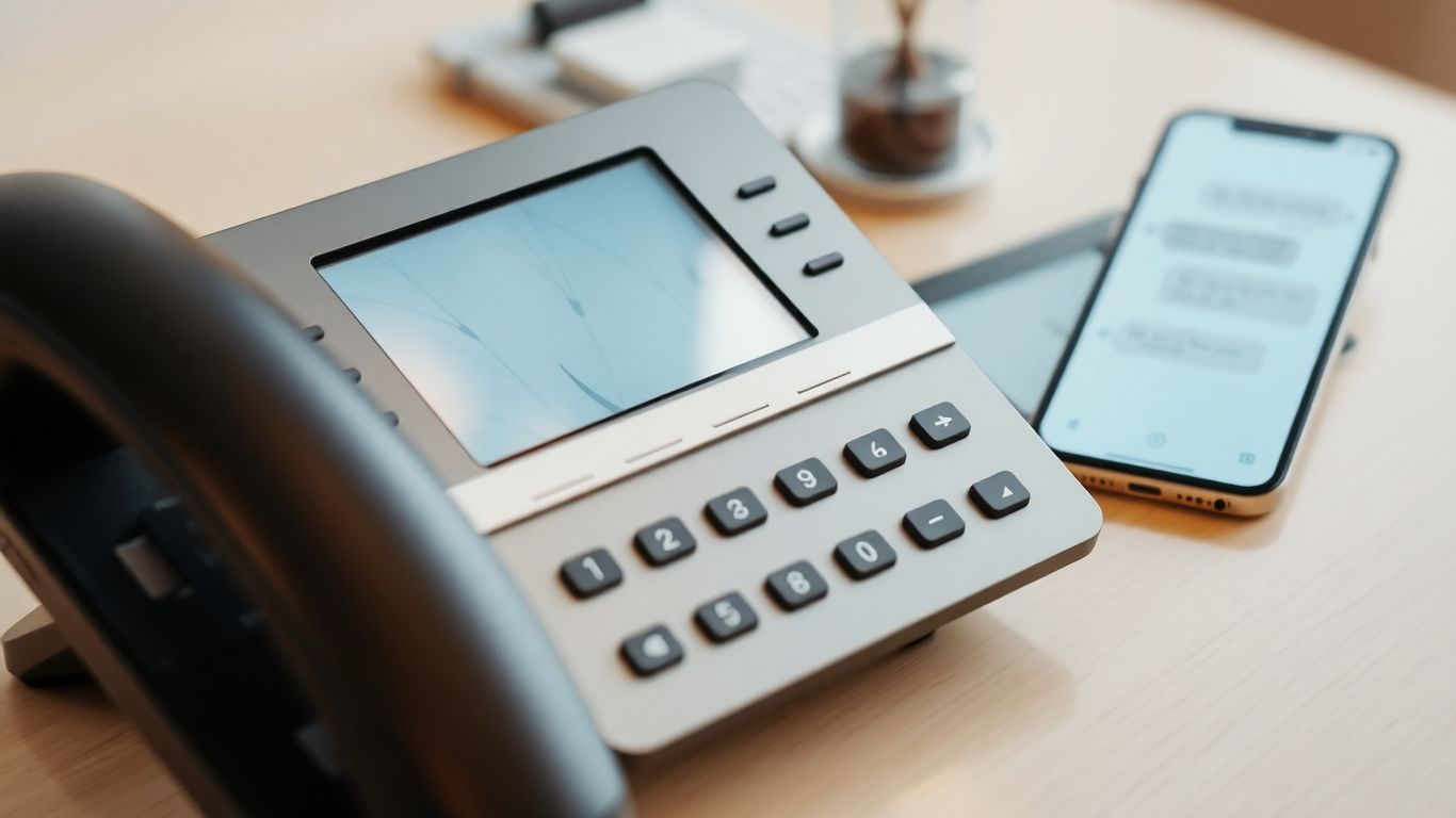 Nortel phone and smartphone on an office desk.