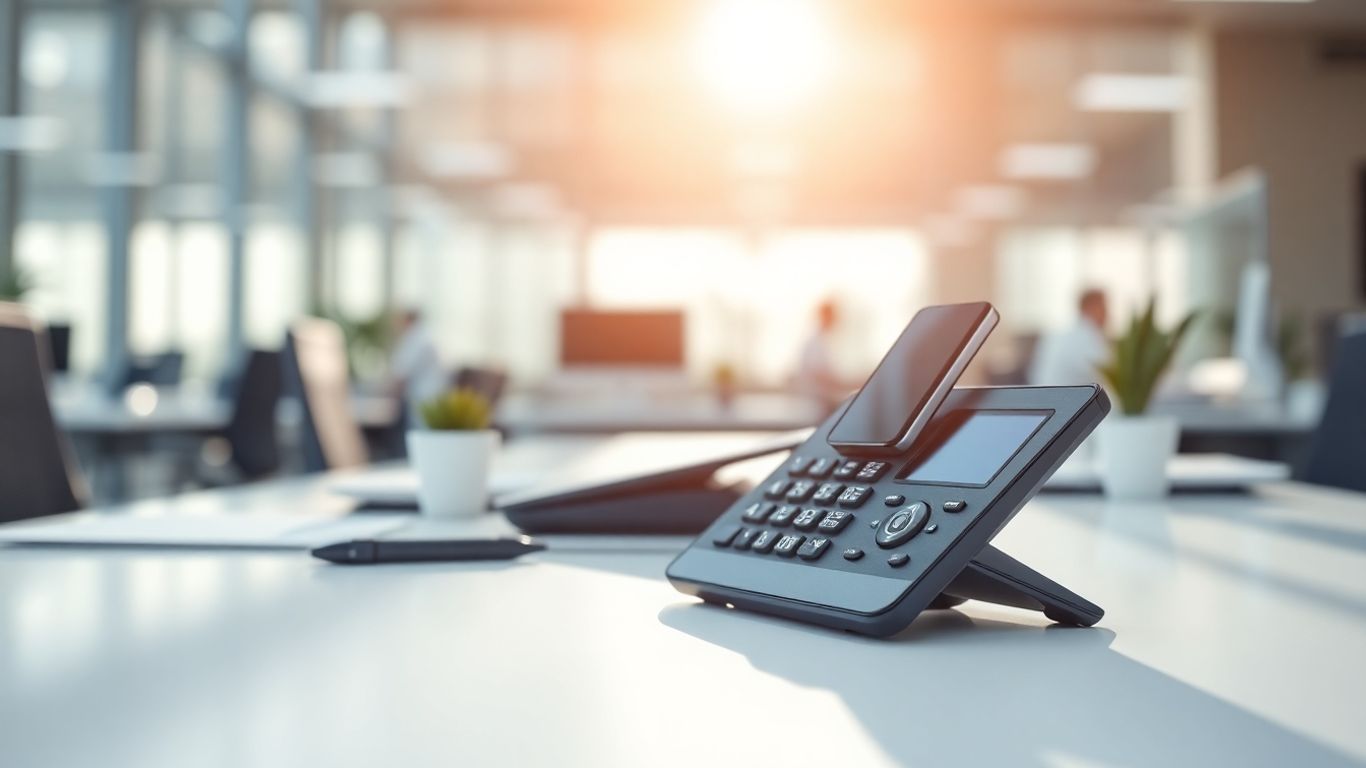 Modern office phone on a desk
