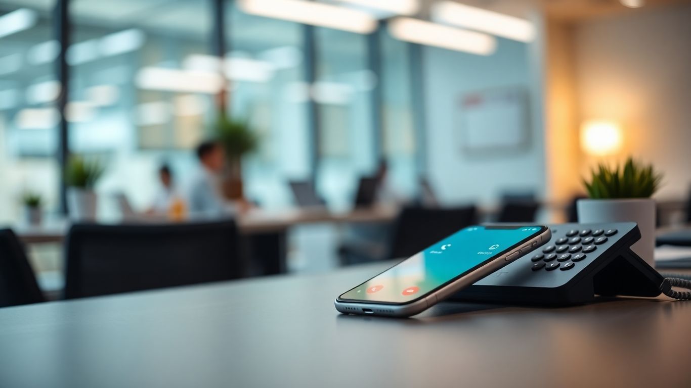 Smartphone call interface on a desk