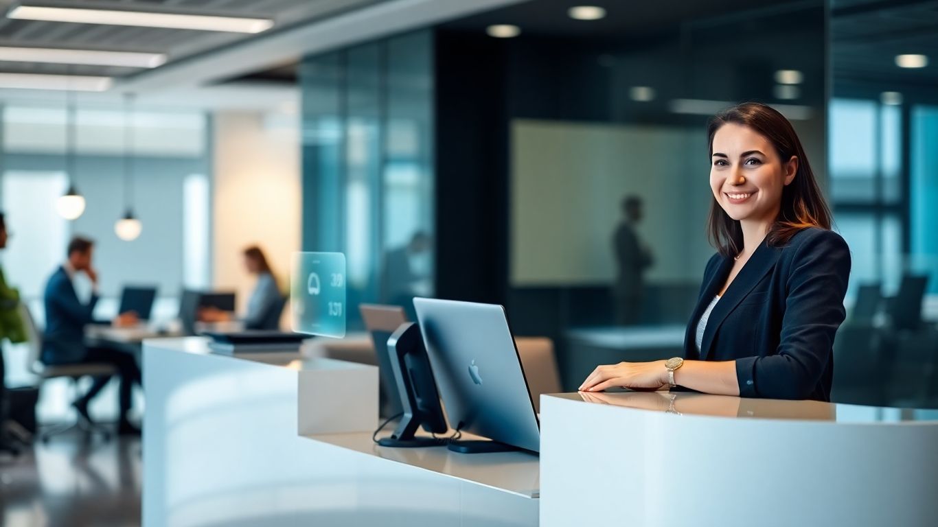 Modern office phone system with auto attendant interface.