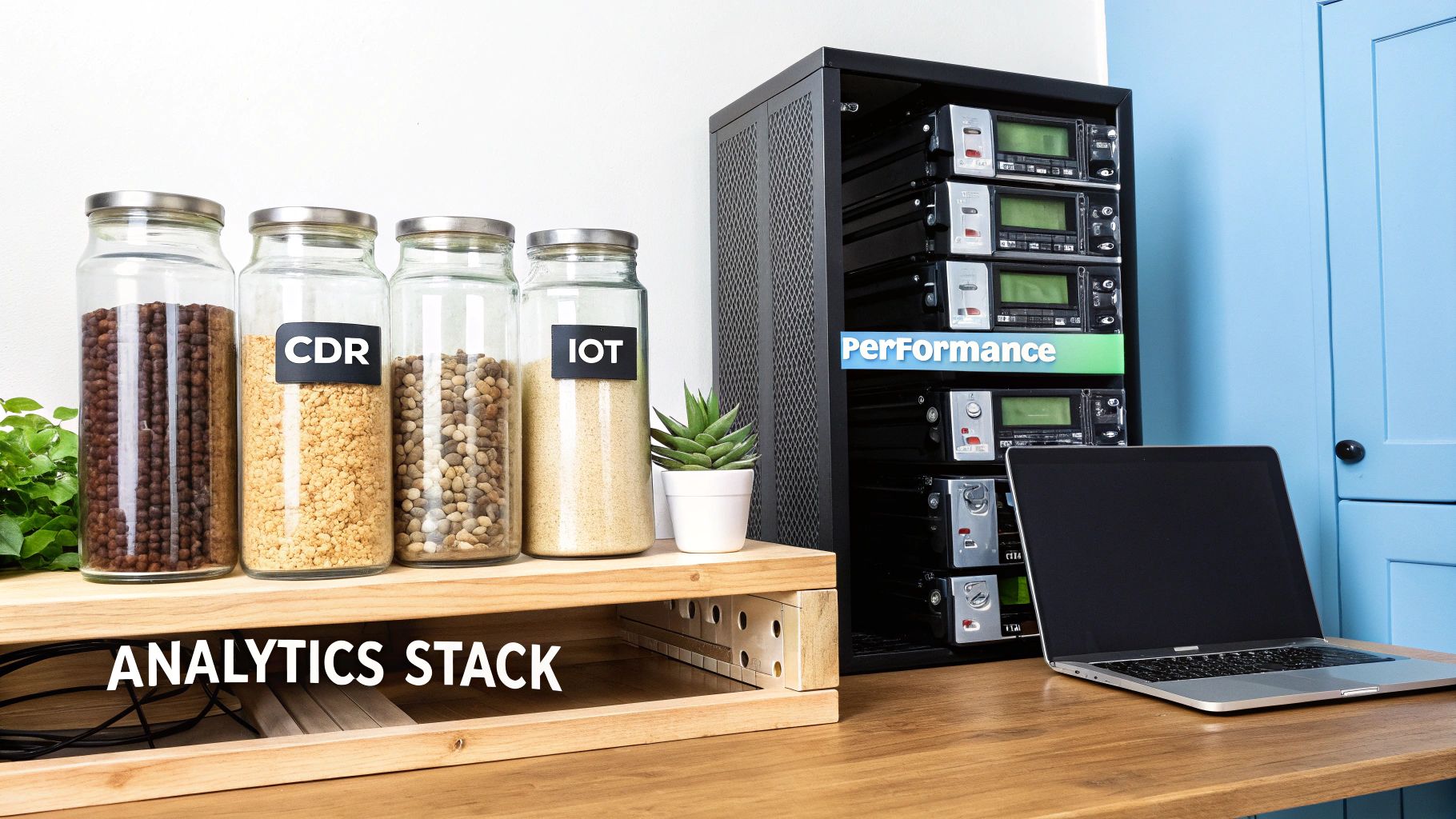 Diagram showing a data stack with arrows indicating the flow from data sources to visualization dashboards