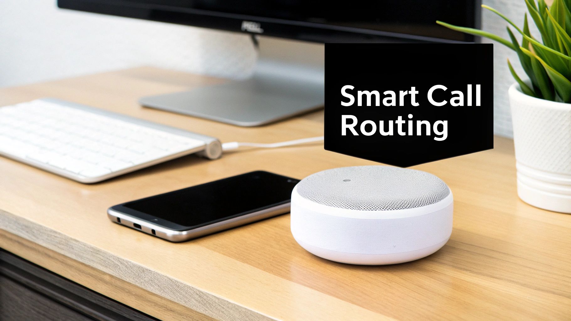 A person using their smartphone to set up conditional call forwarding rules for their business