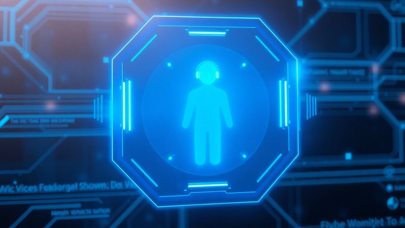AI voicebot interface with holographic human silhouette.