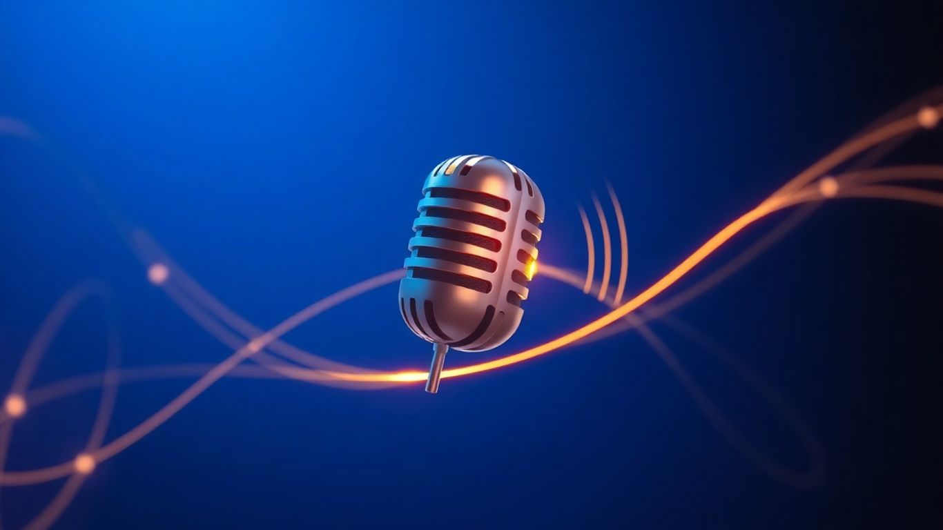AI voicebot microphone with glowing sound waves
