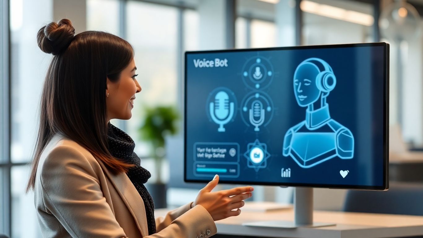 Ozonetel voicebot interface in a modern office.