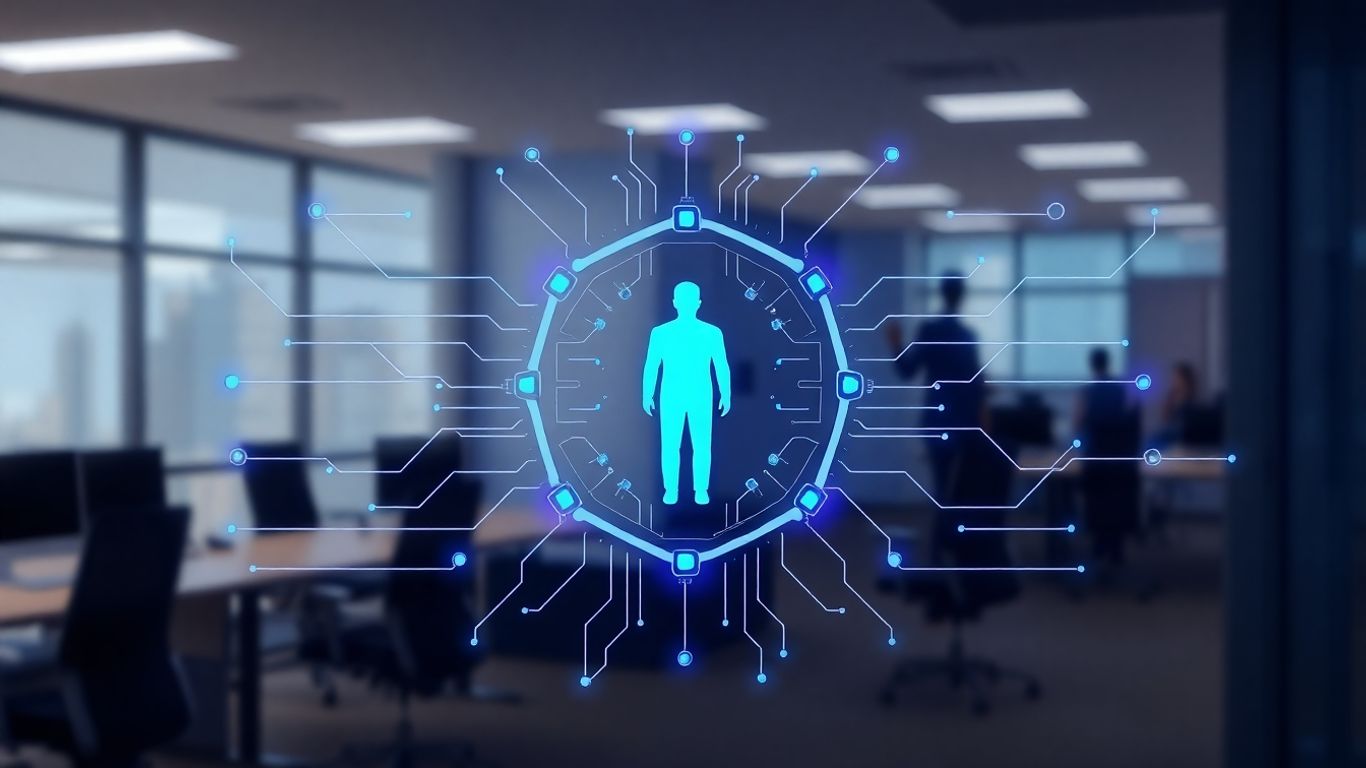 AI voicebot interface with abstract human silhouette.