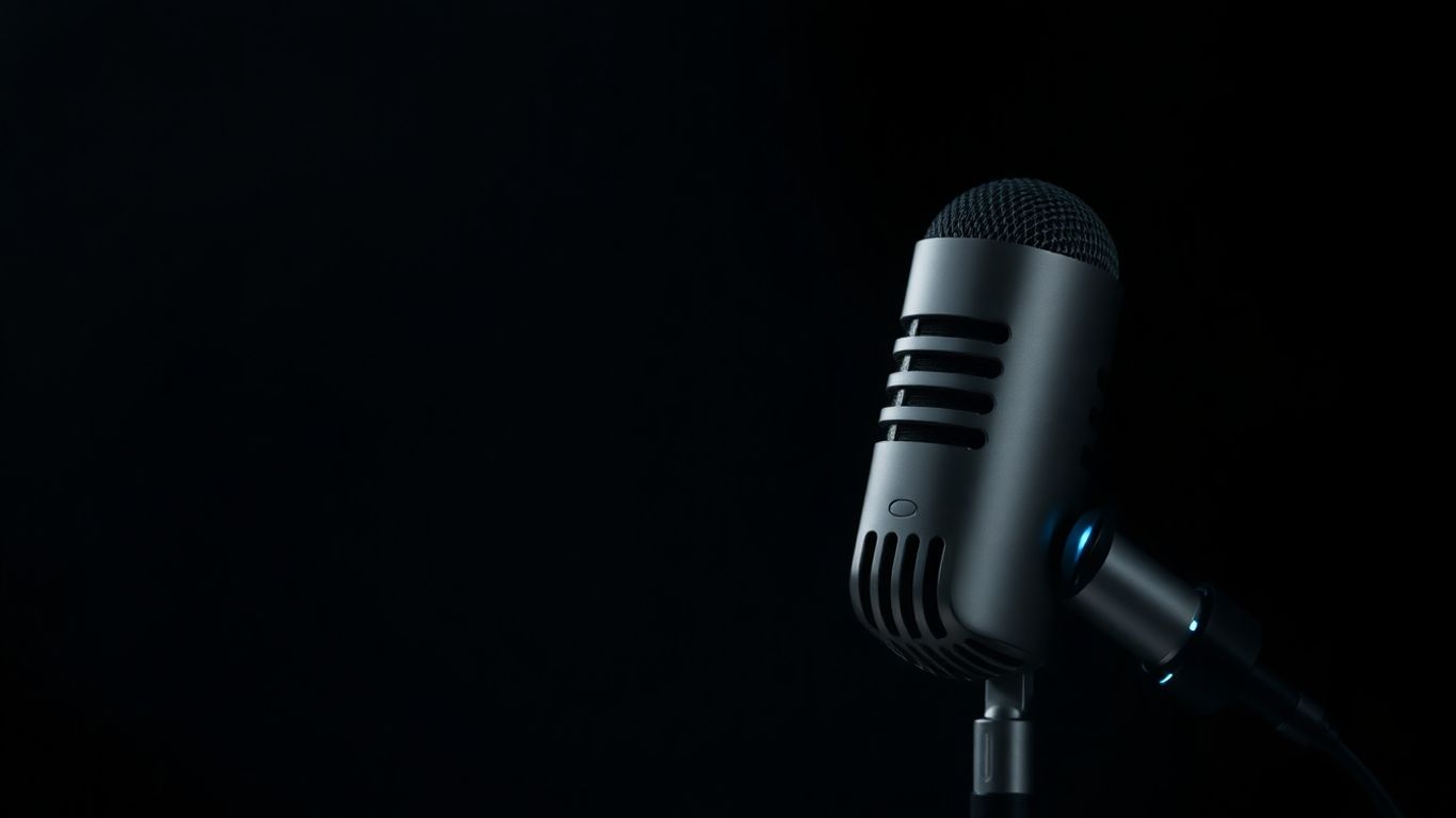 Dante AI Voicebot microphone with glowing blue accents.